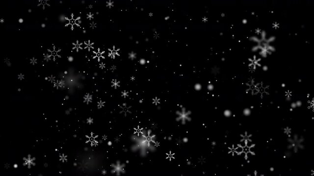 Abstract background Christmas with lighting, glittering, snowflake and particle dark and grain processed, falling snow with blur and depth of field effect