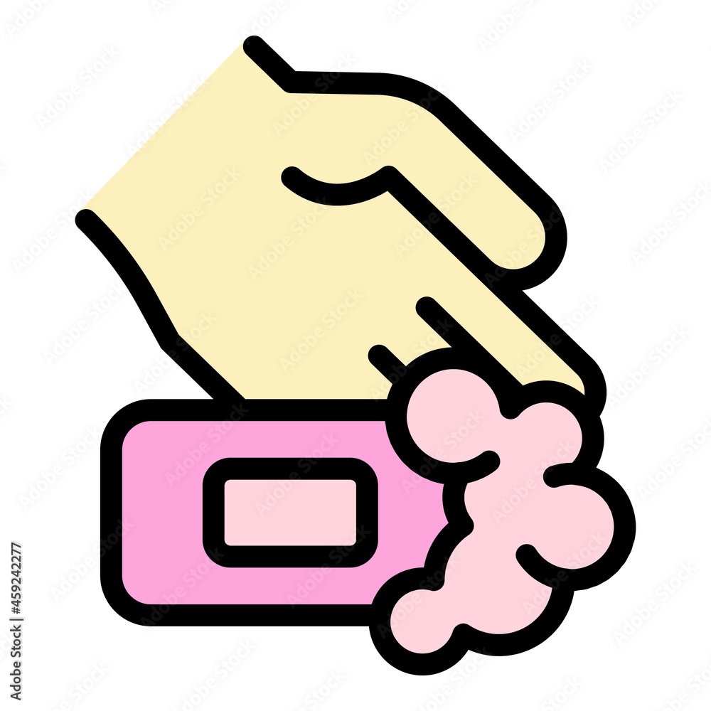 Poster soap in hand icon. outline soap in hand vector icon color flat isolated