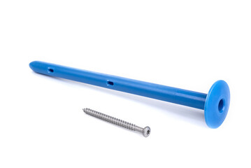 Long Plastic insulation roof dowel on a white