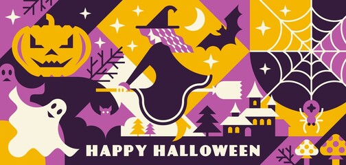 Halloween vector illustration geometric style. Perfect for a banner or greeting card.