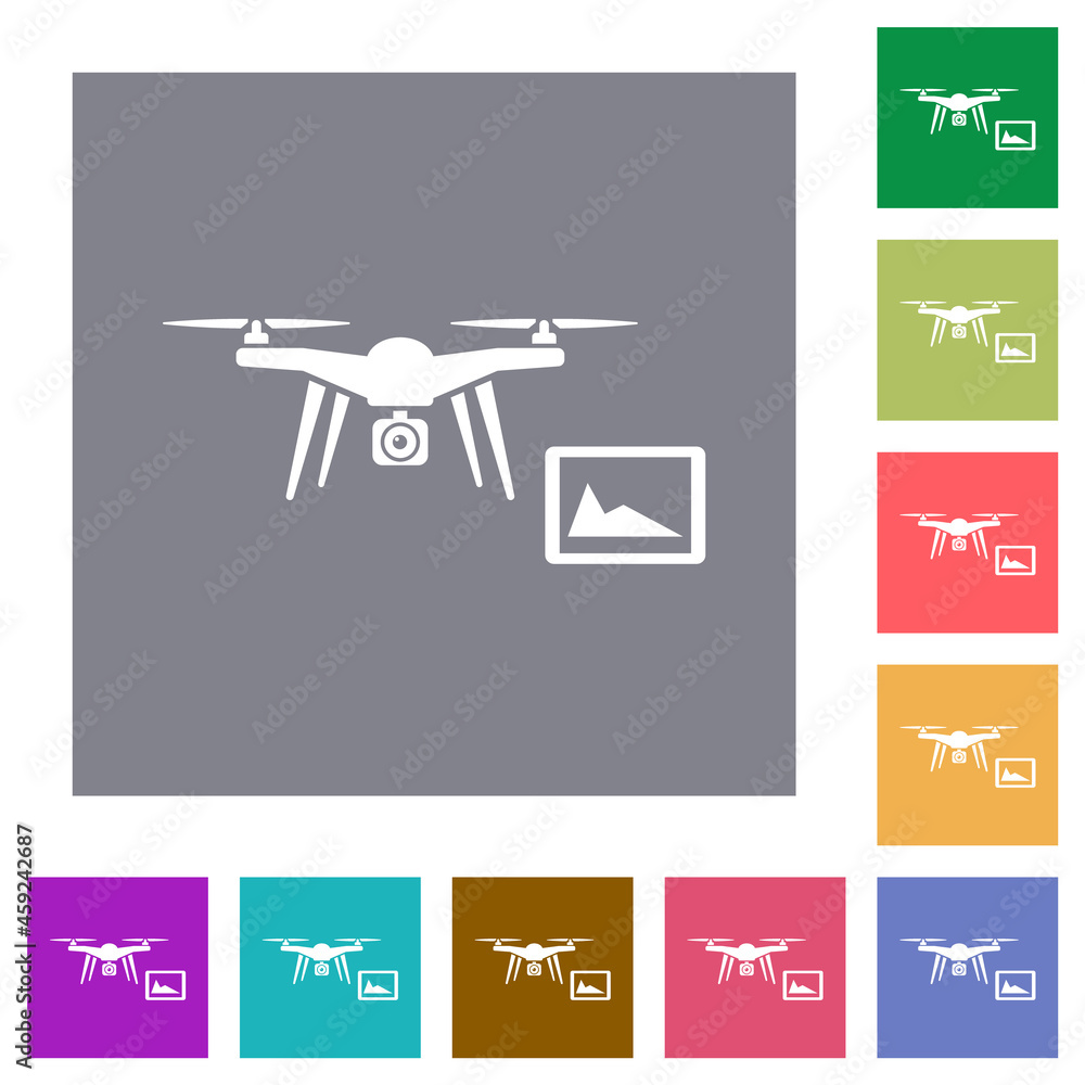 Poster drone controlling from tablet square flat icons