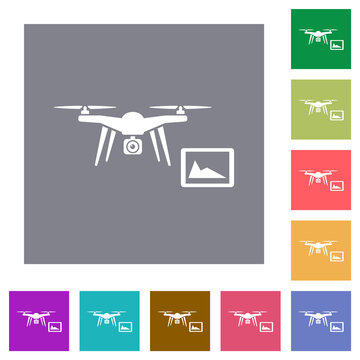 Drone controlling from tablet square flat icons