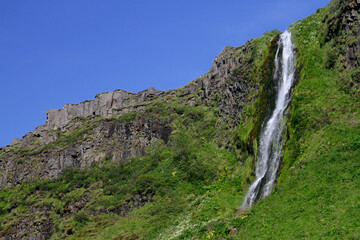 Seljalandsfoss waterfall on the southern coast of Iceland on a sunny day