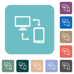 Syncronize mobile with computer rounded square flat icons