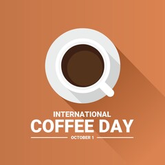 Vector illustration, flat style coffee cup with long shadow, as logo, icon or template, international coffee day.