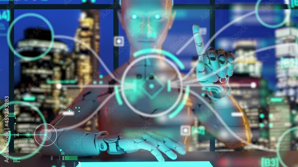 Poster future digital technology home robot assistance, 3d robot with futuristic artificial intelligence pr