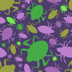 Abstract seamless vector colorful lined pattern of illustrations design of bugs
