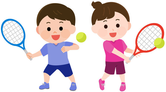 テニスをする男の子と女の子　イラスト