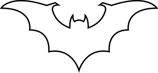 Bat icon. Flitter mouse. Rattle mouse. Vampire. Vector art. Black and white. White background. One line art. 