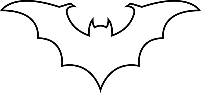 Bat icon. Flitter mouse. Rattle mouse. Vampire. Vector art. Black and white. White background. One line art. 