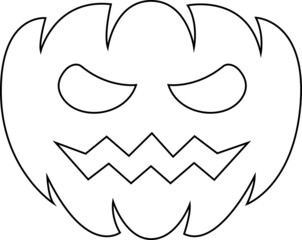 Pumpkin Evil Halloween. Vector art. Black and white. White background. Line drawing.