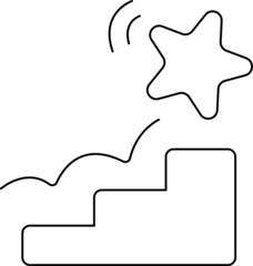 Steps Up to Star. Success. Growth. Achievements. Vector art. Black and white. White background. Line drawing.