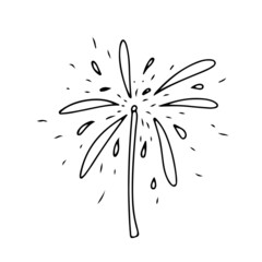 Doodle sparkler. Simple decor for festive Christmas and New Years. Vector illustration isolated on white background.