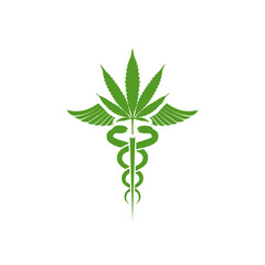 Medical cannabis caduceus icon isolated on white background