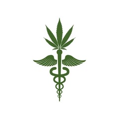 Medical cannabis caduceus icon isolated on white background