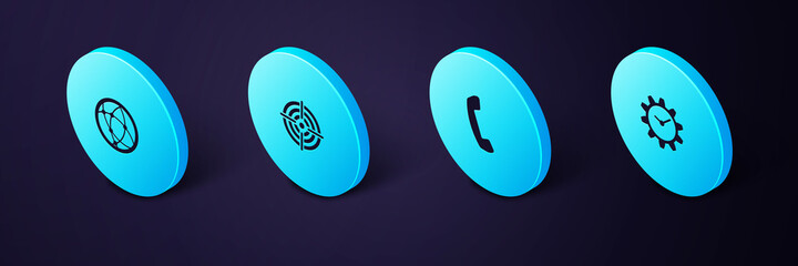Set Isometric Time Management, Telephone handset, Target sport and Social network icon. Vector