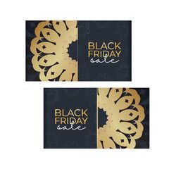 Dark blue black friday sale holiday poster template with abstract gold pattern