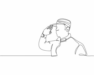 Obraz premium Continuous one line drawing of soldier saluting icon in silhouette on a white background. Linear stylized.