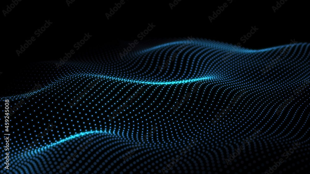 Poster digital landscape with dots and lines. cyberspace grid. background concept for your design. 3d