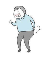 突然の腰痛に顔を歪めるシニア男性