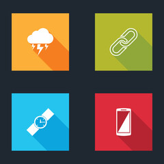 Set Storm, Chain link, Wrist watch and Smartphone, mobile phone icon. Vector