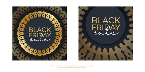 Celebration Baner Template Dark Blue Black Friday Sale Vintage Gold Pattern