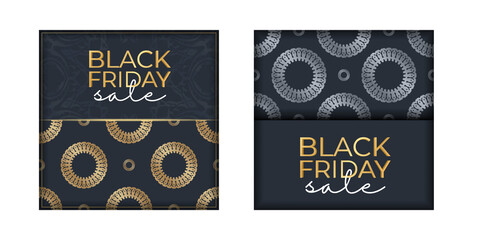 Holiday Banner Template For Black Friday Sale Dark Blue With Round Gold Pattern