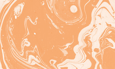 Liquid marble painting background design with coral orange