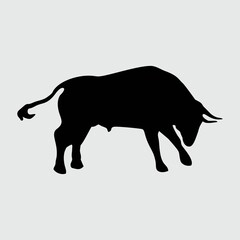 Bull Silhouette, Bull Isolated On White Background