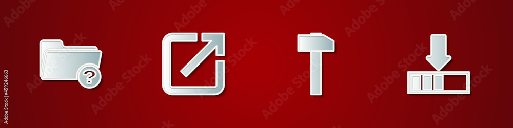 Poster set unknown directory, open in new window, hammer and loading icon. vector
