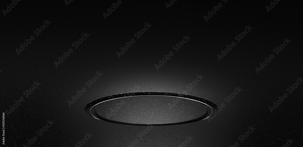 Aufkleber Black marble floor texture background and abstract luxury product stage stand pattern on blank dark studio interior design backdrop template with empty space room podium pedestal showcase. 3D render.