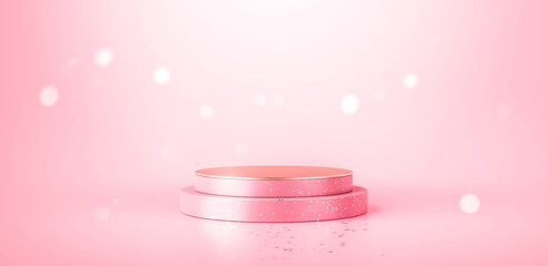 Pink product stage podium background and beauty bokeh light pedestal platform template mockup...