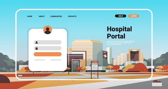 hospital portal website landing page template with medical clinic building online consultation healthcare concept