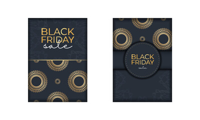Dark Blue Black Friday Sale Holiday Poster Template with Abstract Gold Pattern