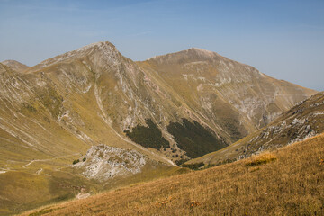 Panoramic view of peak Berro and Priora in the national park of Monti Sibillini, Marche region, Italy