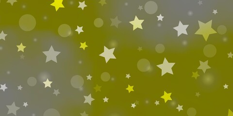 Light Yellow vector background with circles, stars. Glitter abstract illustration with colorful drops, stars. Design for textile, fabric, wallpapers.