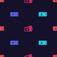 Set Museum ticket, Airline, and Train on seamless pattern. Vector