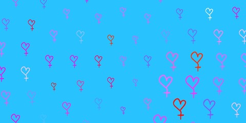 Light Blue, Yellow vector pattern with feminism elements.