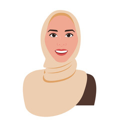 Portrait of a happy smiled woman in hijab. Vector flat illustration