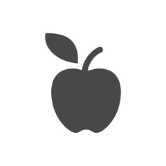 Apple with leaf black vector icon. Simple glyph vegetarian symbol.