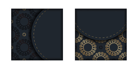Black color brochure template with luxury gold ornaments for your brand.