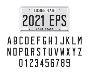 License plate font and number, vector illustration