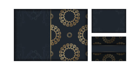 Black color brochure template with vintage gold pattern prepared for typography.