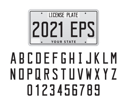 License Plate Font And Number, Vector Illustration