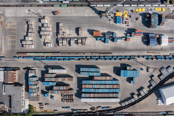 Cargo container terminal with railway