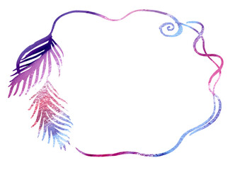 Vintage artistic Multicolor design circle Watercolour Frames freehand drawing in line art style. Watercolor purple, pink, red, blue and violet gradient thin circle Frame, ribbon, element on white