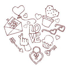 Valentine's day simple vector icon set. Love and happiness. Jpeg doodle for designing baby clothes, kid print, posters, coloring page
