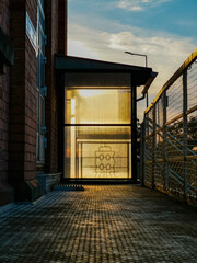 Shadow of metal railing on transparent plastic looks like glass