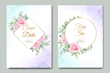 Fototapeta na wymiar beautiful flowers and leaves watercolor wedding invitation card template