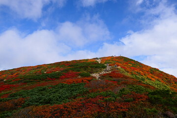 栗駒山の紅葉。栗原、宮城、日本。10月上旬。